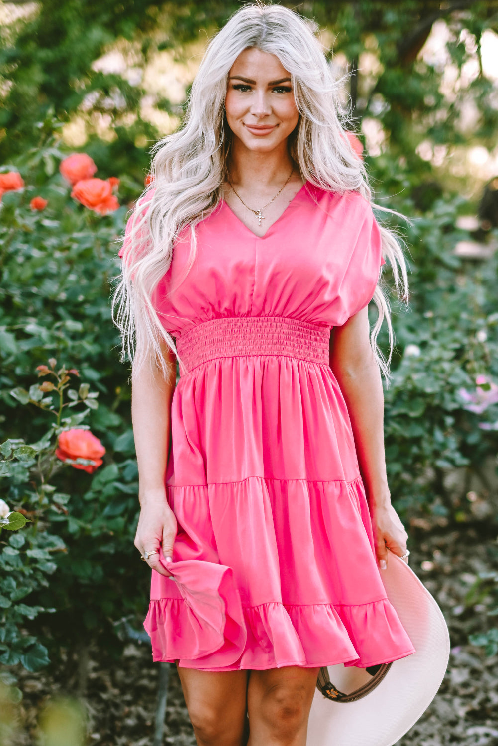 Women's Dress with Smock Waist Layered Ruffle-Trimmed