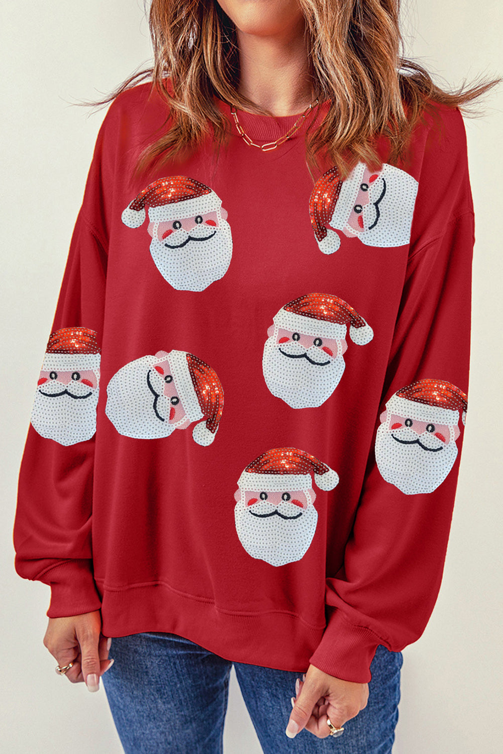 Women's Graphic Sweatshirt Featuring Santa Claus Fiery Red