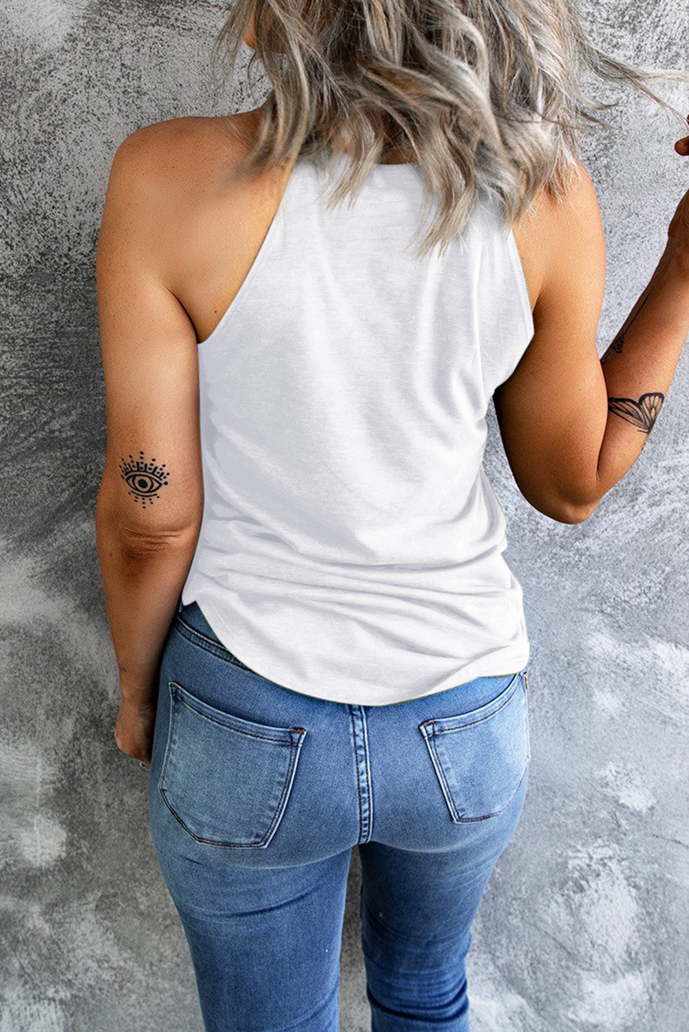 Women's Tank Top Featuring White Crew Neck