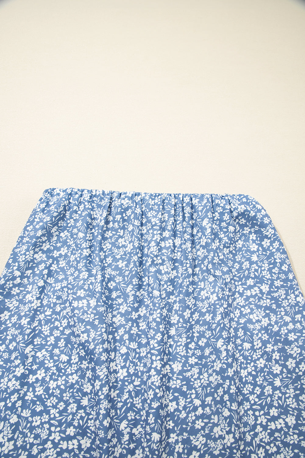 Boho Long Floral High-Waisted Skirt with Side Split in Sky Blue