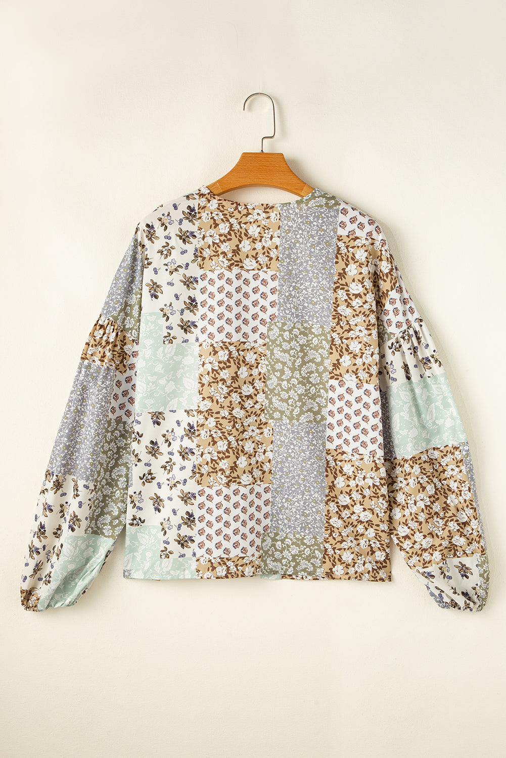 Floral Long Patchwork Print Puff Sleeve Shirt