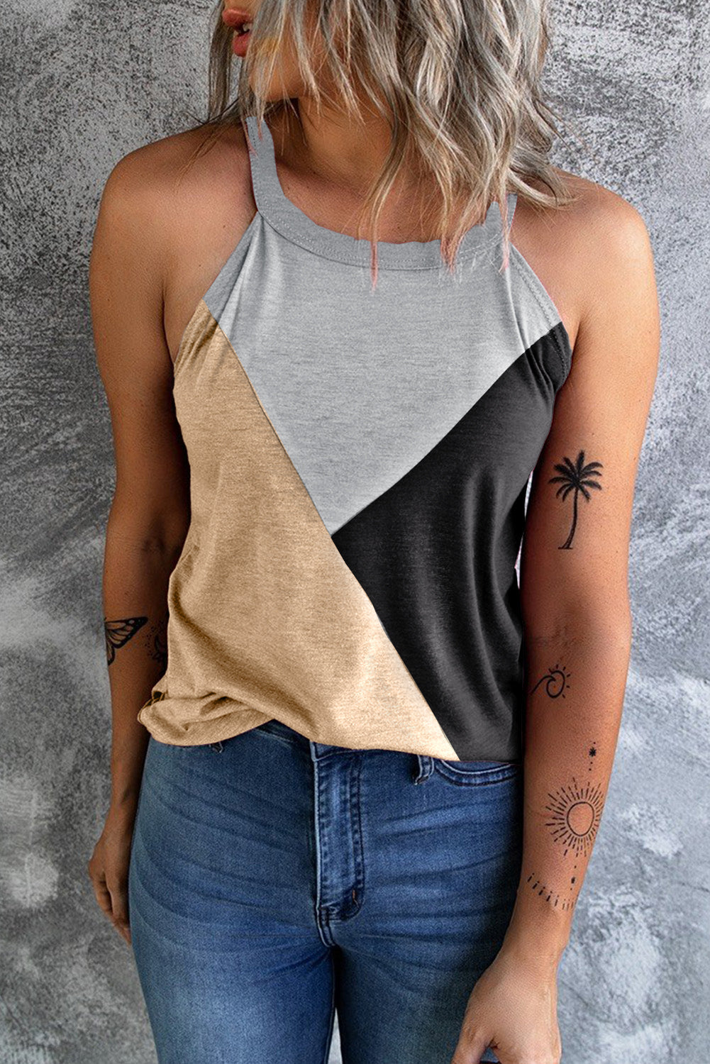 Women's Geometric Color-Block Sleeveless Top