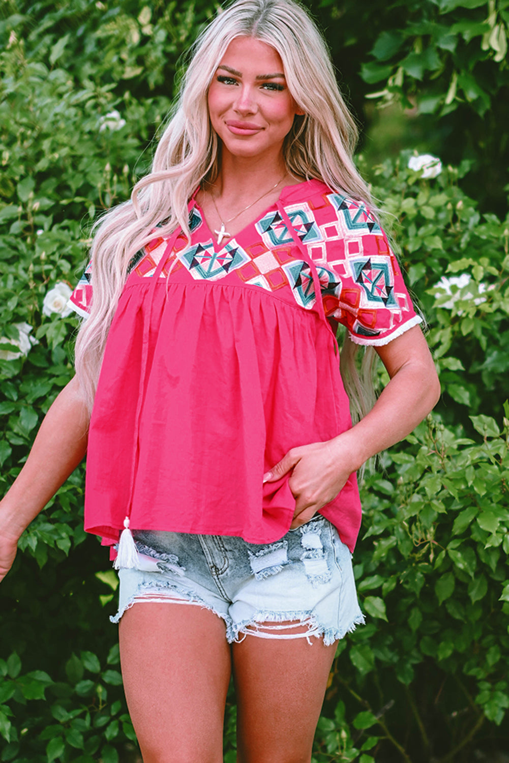 Women's Geometric Embroidered Blouse