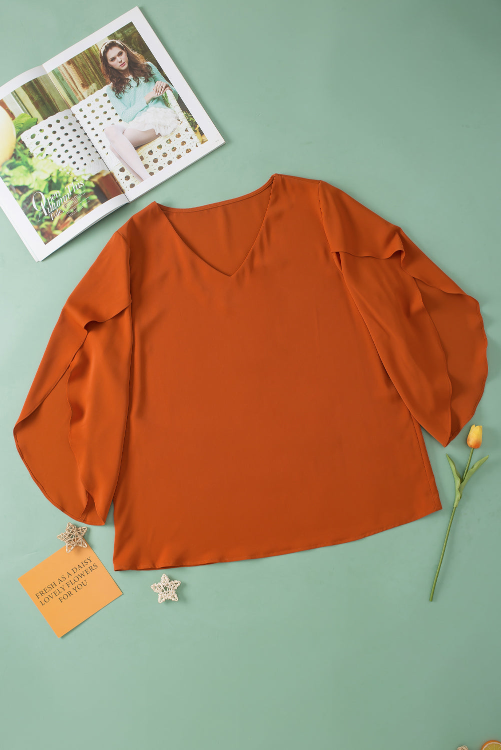 Women's Blouse Featuring Solid Ruffle-Trimmed Sleeve Plus Size