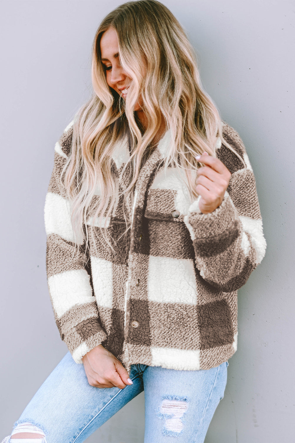 Women's Shacket with Plaid Button-Front Flap