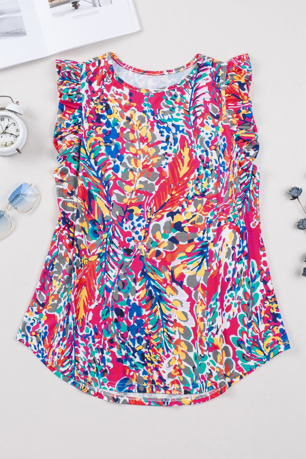 Women's Ruffles Featuring Tank Top with Floral-Print Print