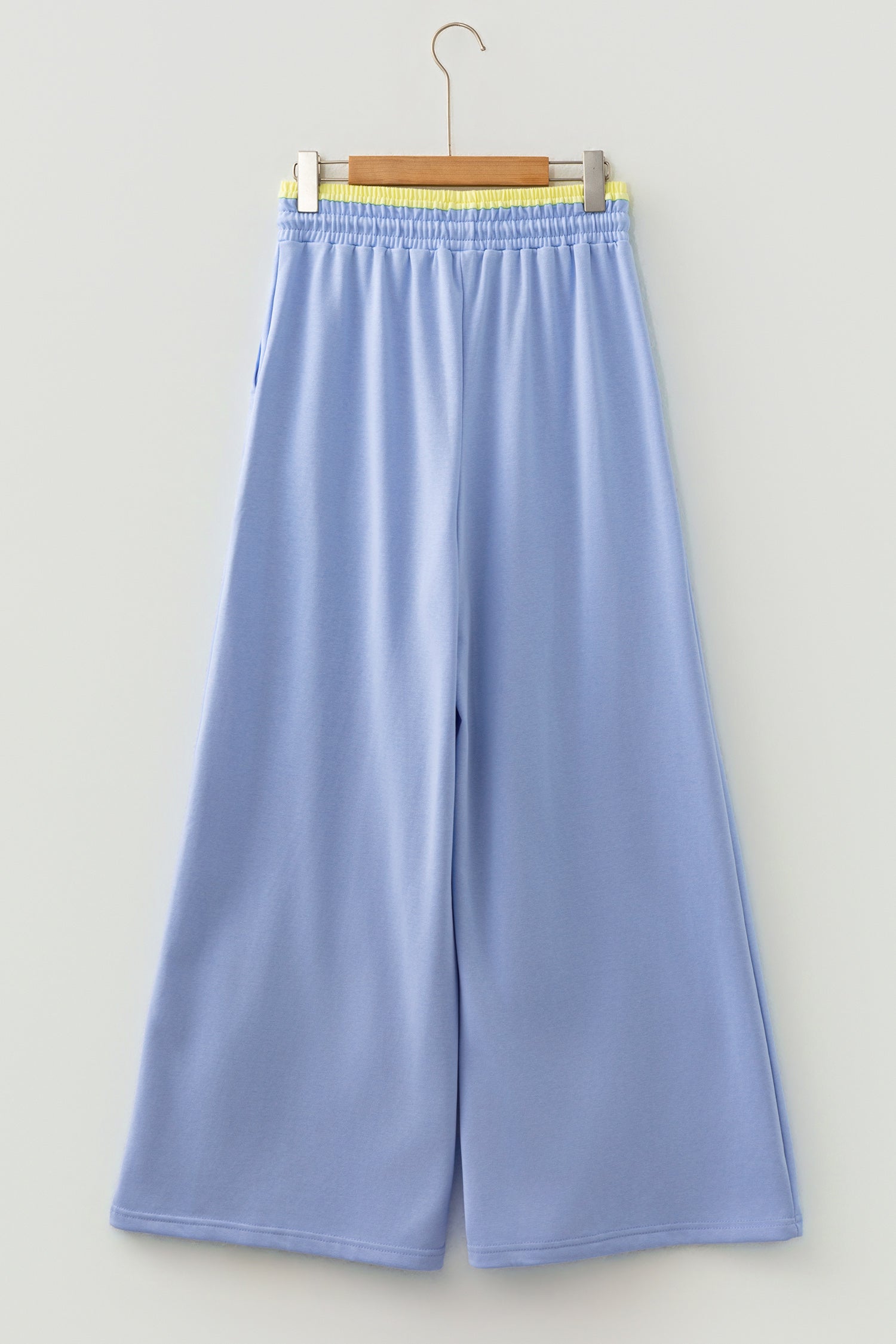 Flower Patchwork Elastic Waist Wide-Leg Pants in Sky Blue