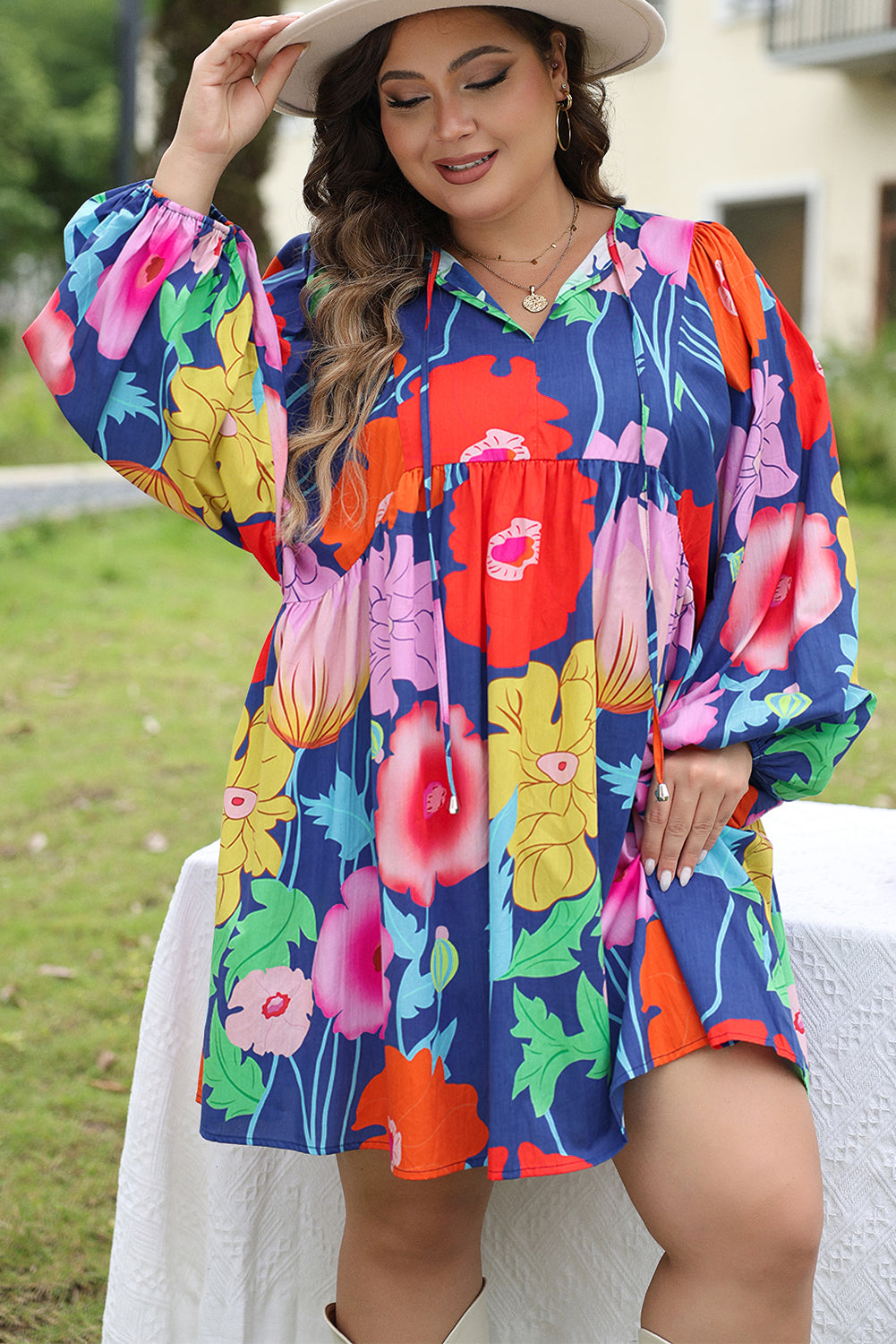 Women's Babydoll Plus Size Floral-Print Dress