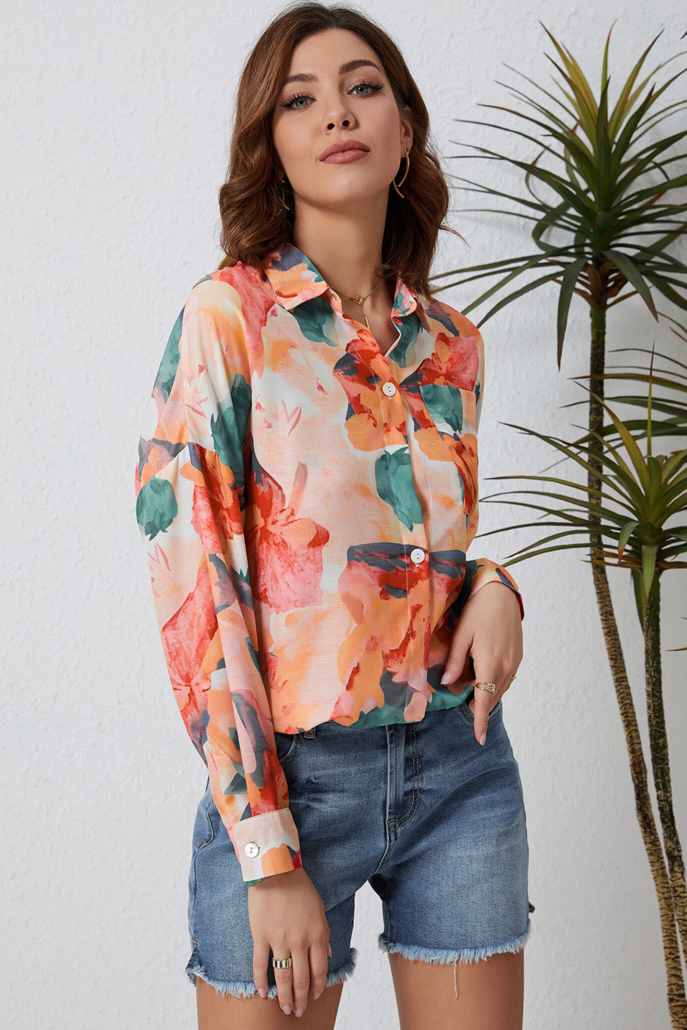 Women's Shirt with Floral-Print Print Loose