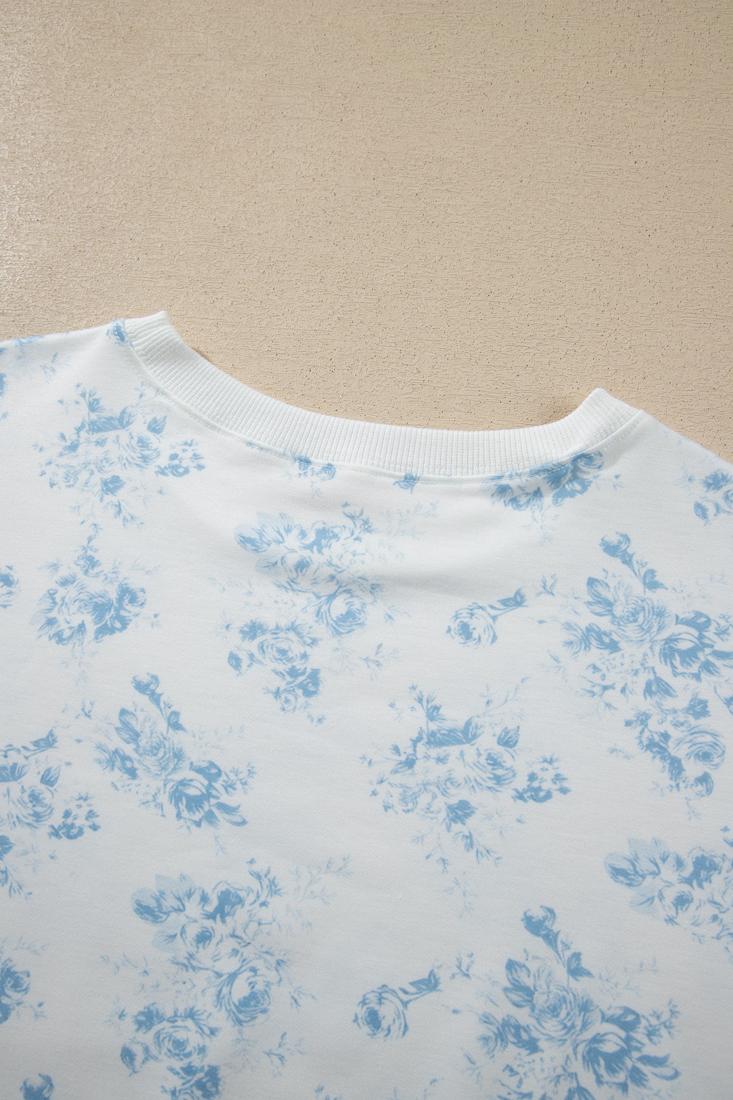 Long-Sleeved Top Floral-Print Top Ruffle Hem Shorts 2-Piece Outfit in Sky Blue