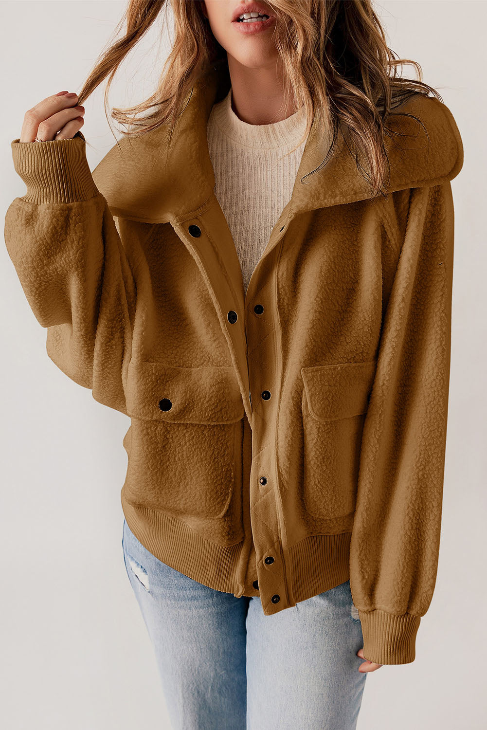 Women's Jacket with Flap Pocket Spread Fleece