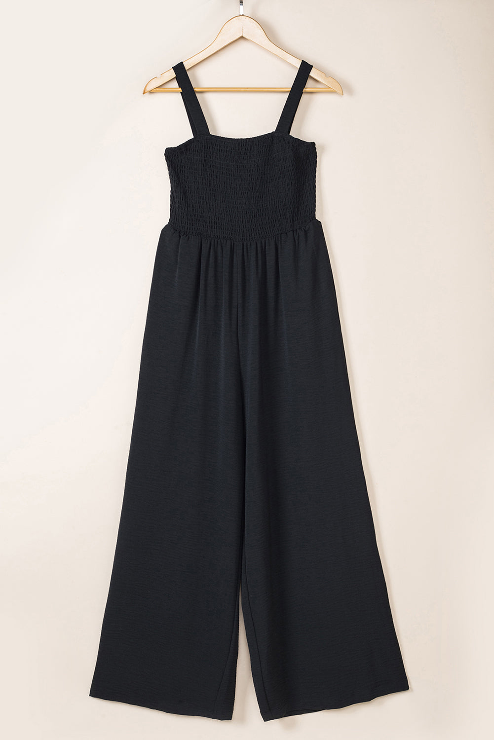 Women's Leg Jumpsuit Featuring Shirred Sleeveless Wide