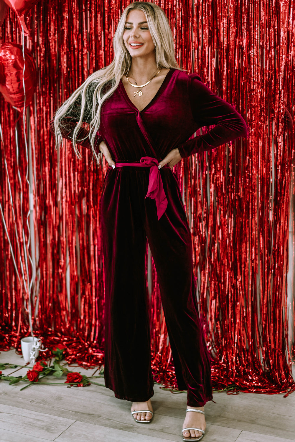 Women's Leg Jumpsuit Featuring Wide Velvet Cut out Back