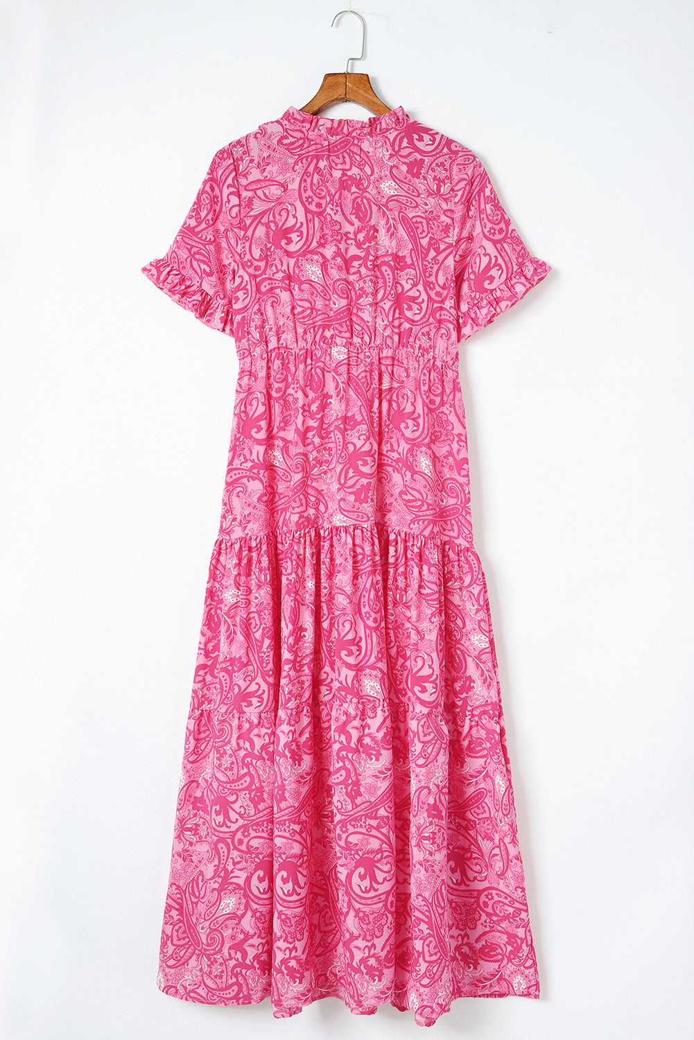 Women's Maxi Dress Featuring Paisley Bohemian Ruffle-Trimmed Layered