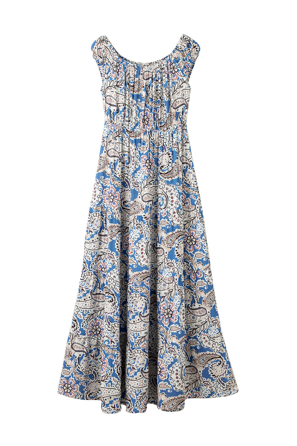 Women's Maxi Dress with Bohemian Paisley Print Off Shoulder