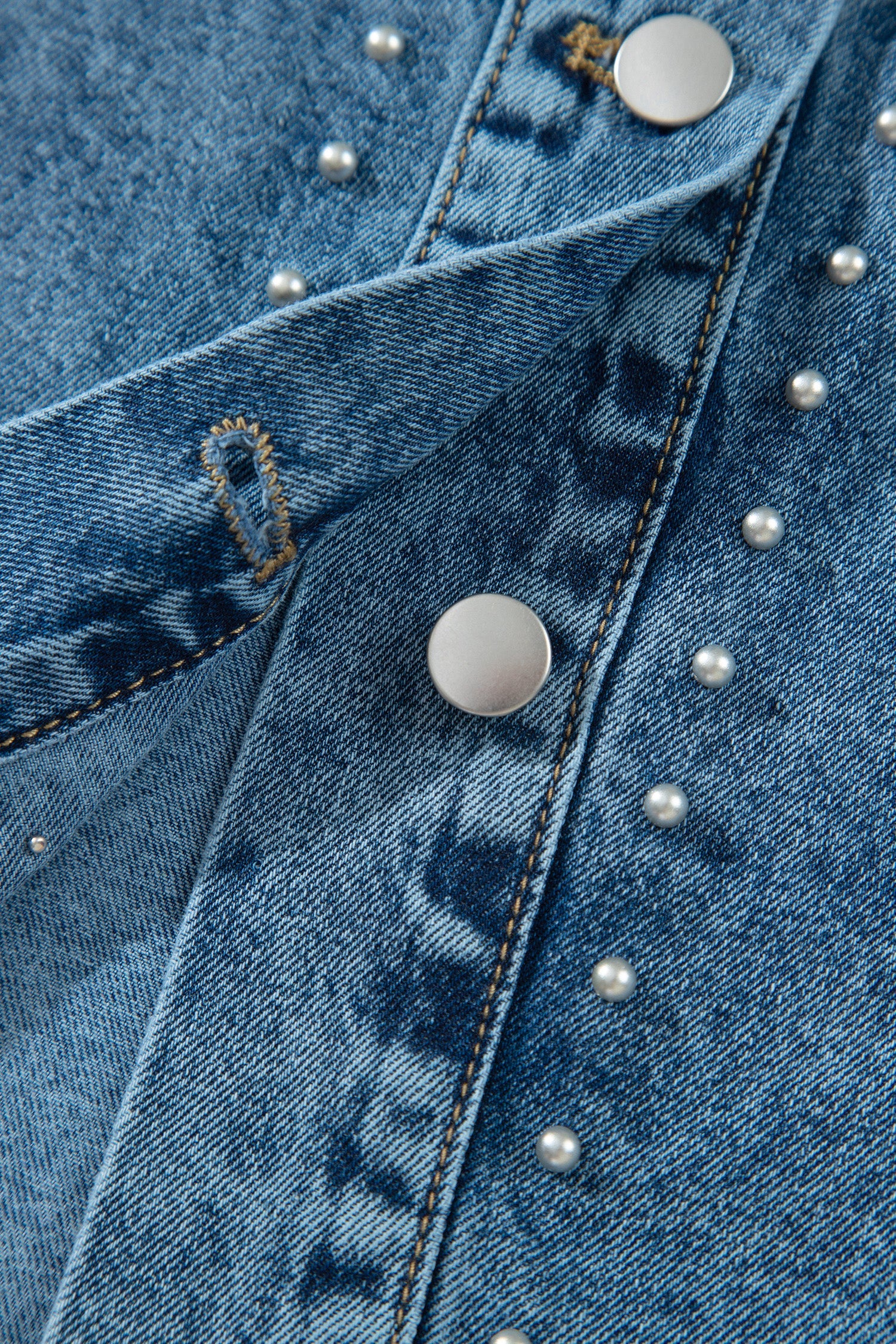 Rivet Sail Blue Embellished Western Style Timeless Fit Denim Jacket
