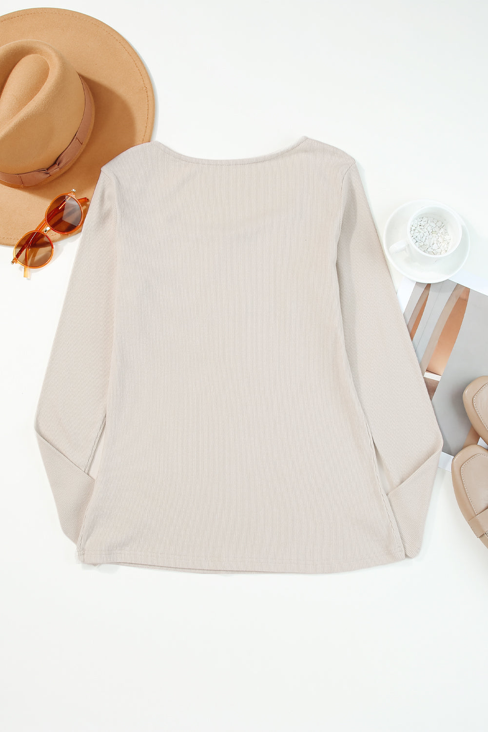 Women's Top with Long-Sleeve Crochet V Neck
