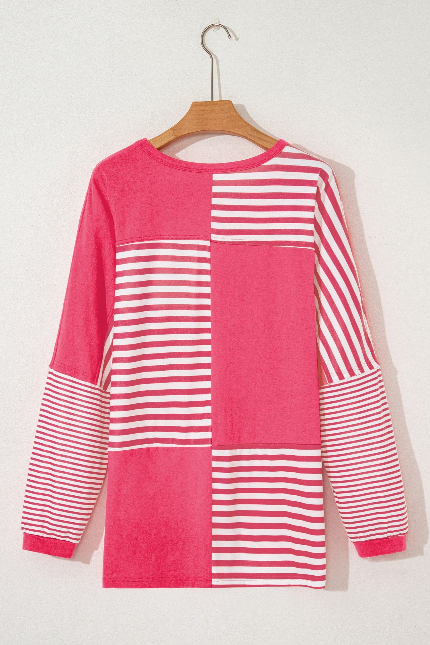 Colorblock Patchwork Stripe Patchwork Long-Sleeved Tunic Top in Pink