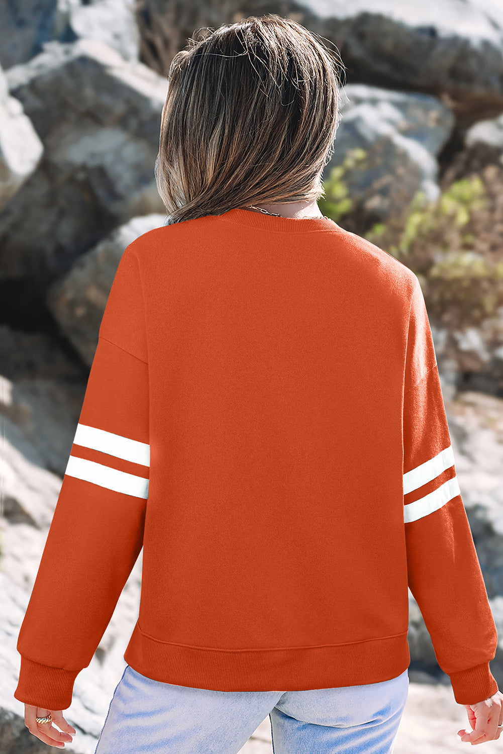 Detail Varsity Striped Drop-Shoulder Roomy Sweatshirt