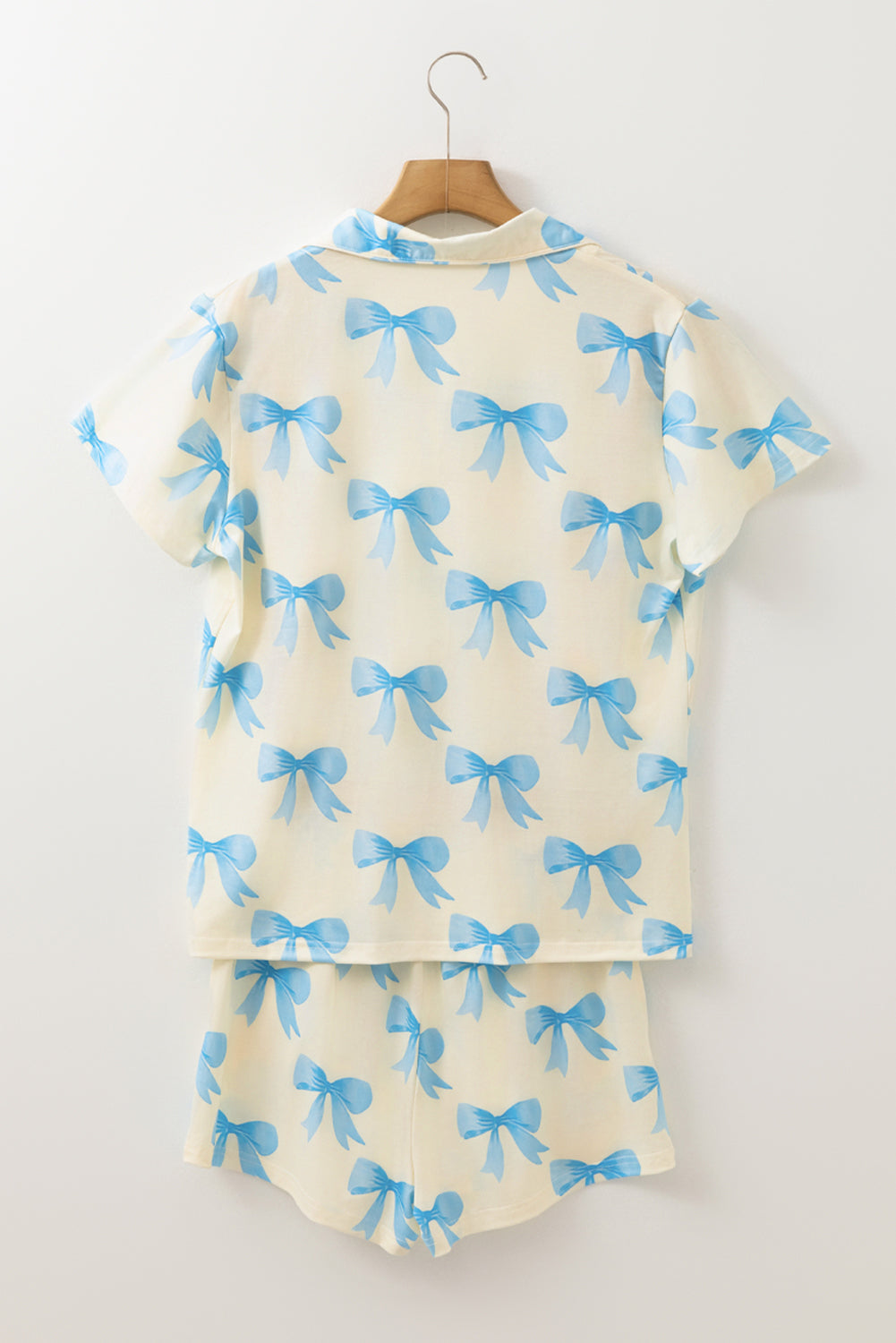 Printed Short-Sleeved Bow Short-Sleeved Shirt Shorts Pajama Set