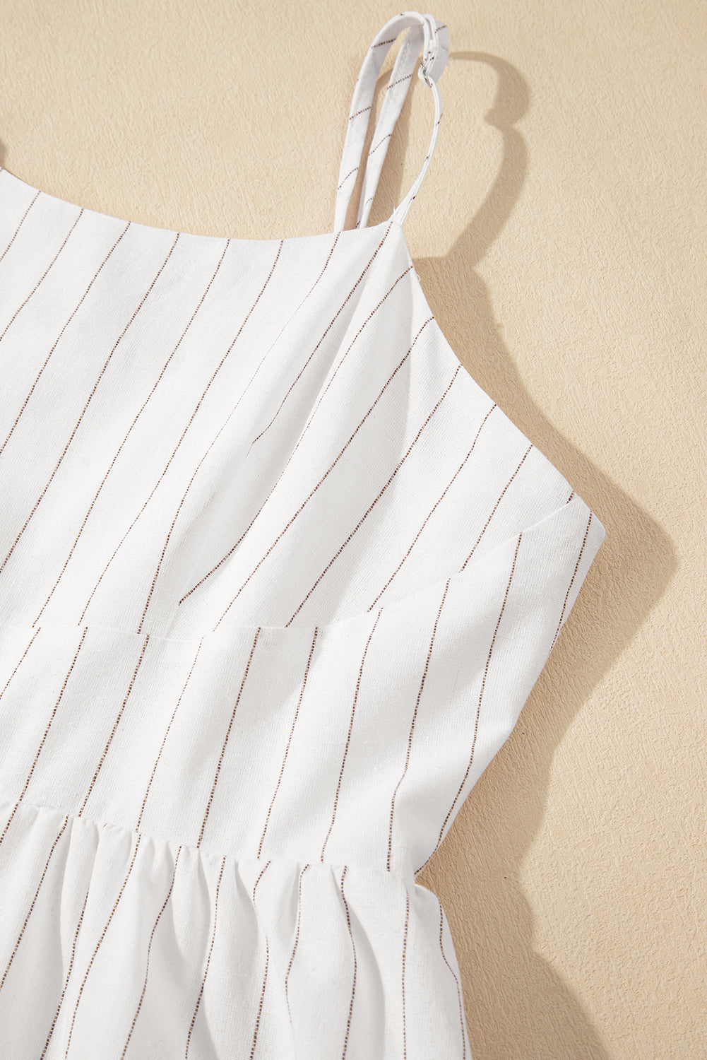 Beige Stripe Spaghetti Strap High Waist Maxi Dress