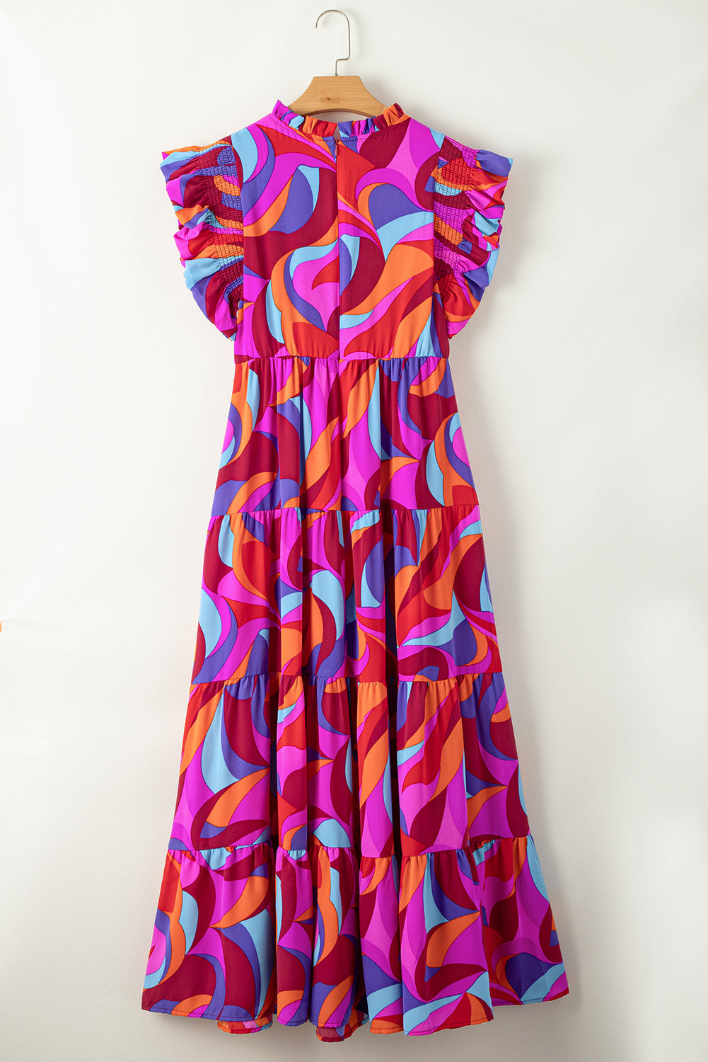 Women's Layered Long High-Rise Ruffle-Trimmed Dress