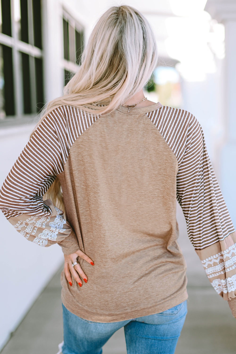 Women's Top Featuring Long-Sleeve Patchwork Loose