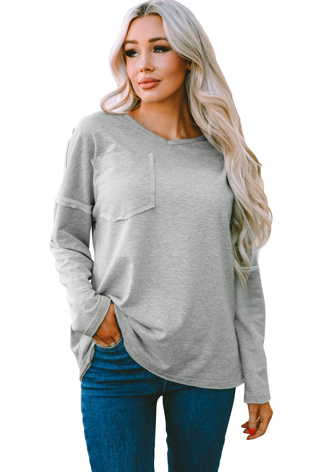 Women's Top with Pocket-Detail Oversized Drop Sleeve