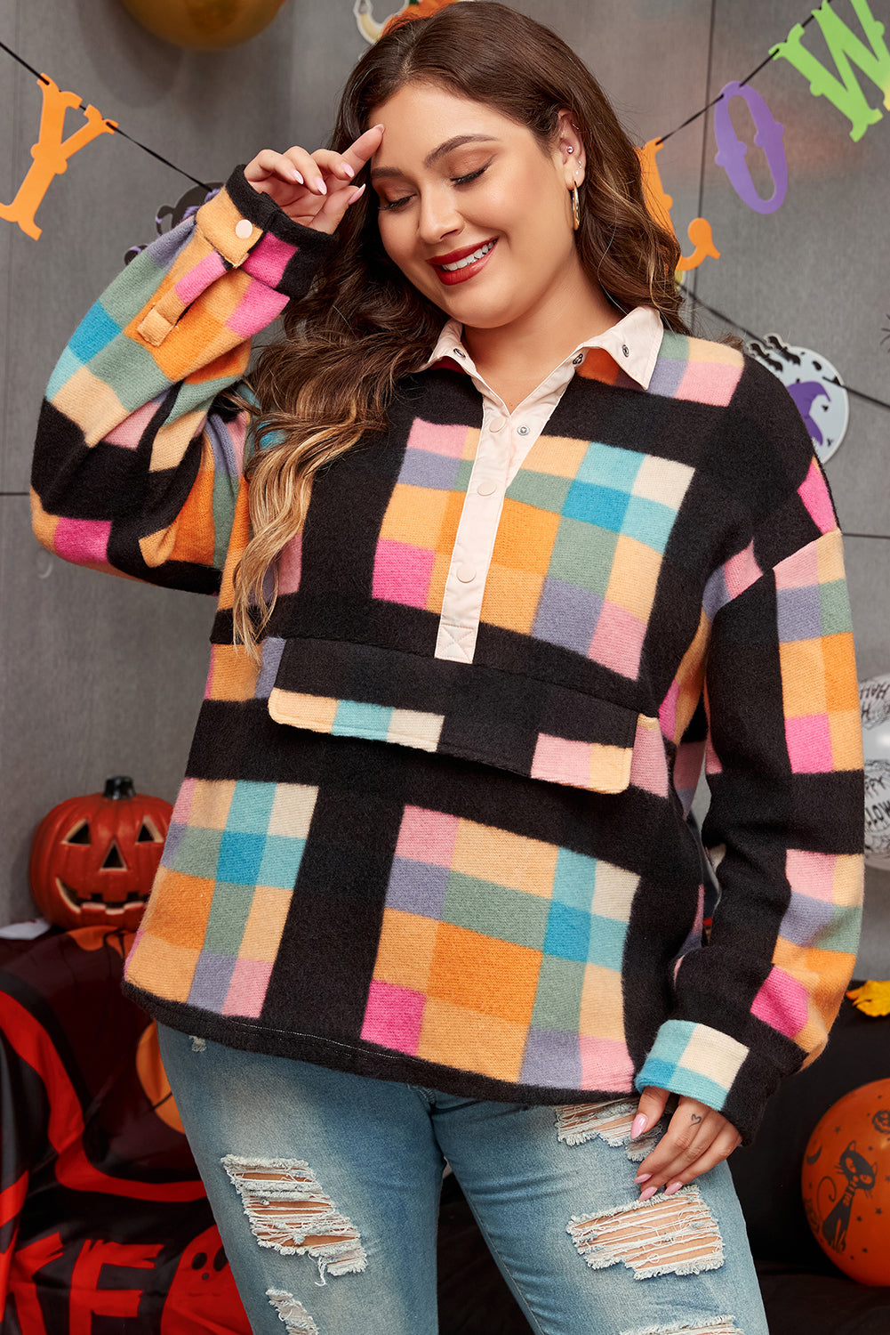 Women's Sherpa Henley Plus Size Sweatshirt