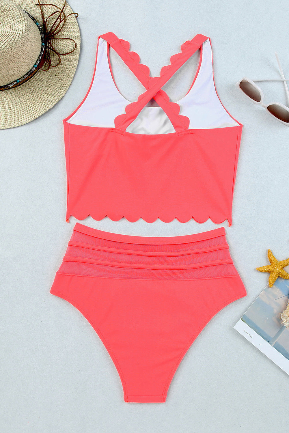 Women's Scalloped Cross High-Rise Bikini