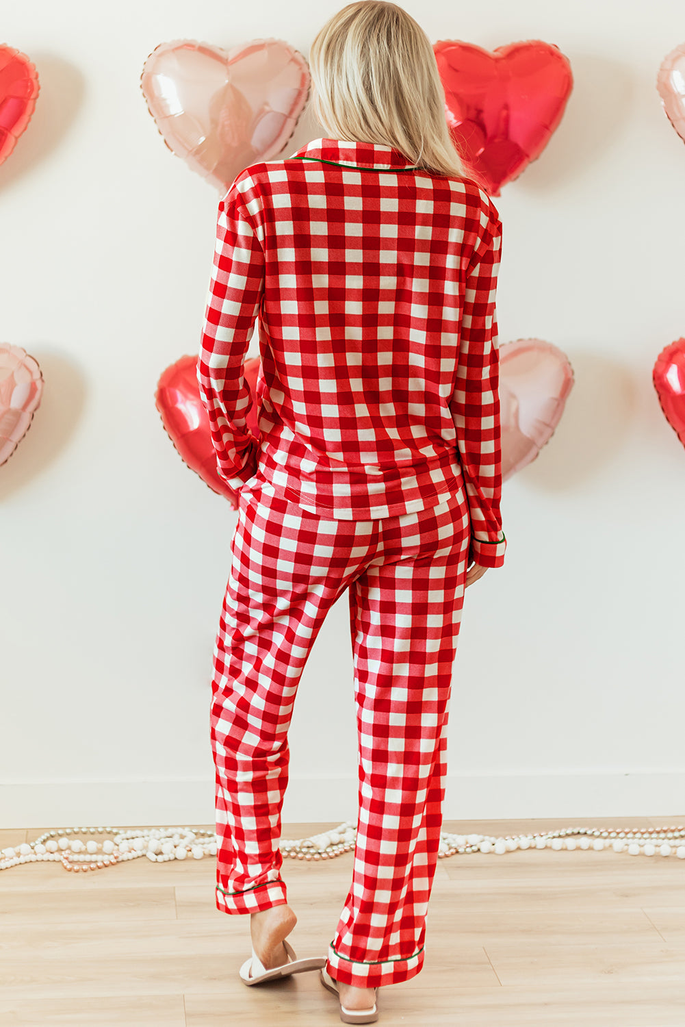 Print Christmas Plaid Shirt and Pants Pajama Set