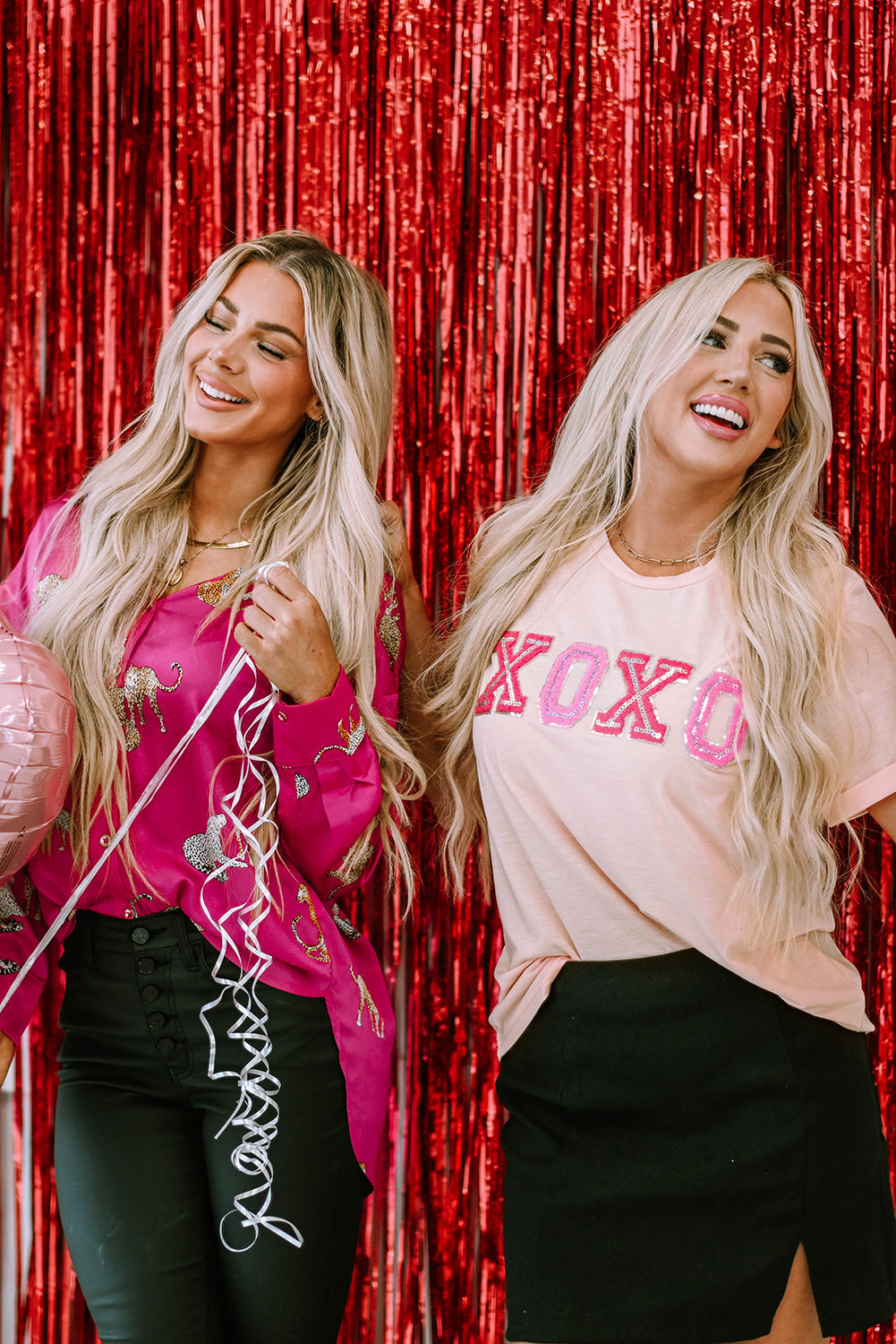Women's XOXO Graphic-Print Valentines Shiny T-shirt