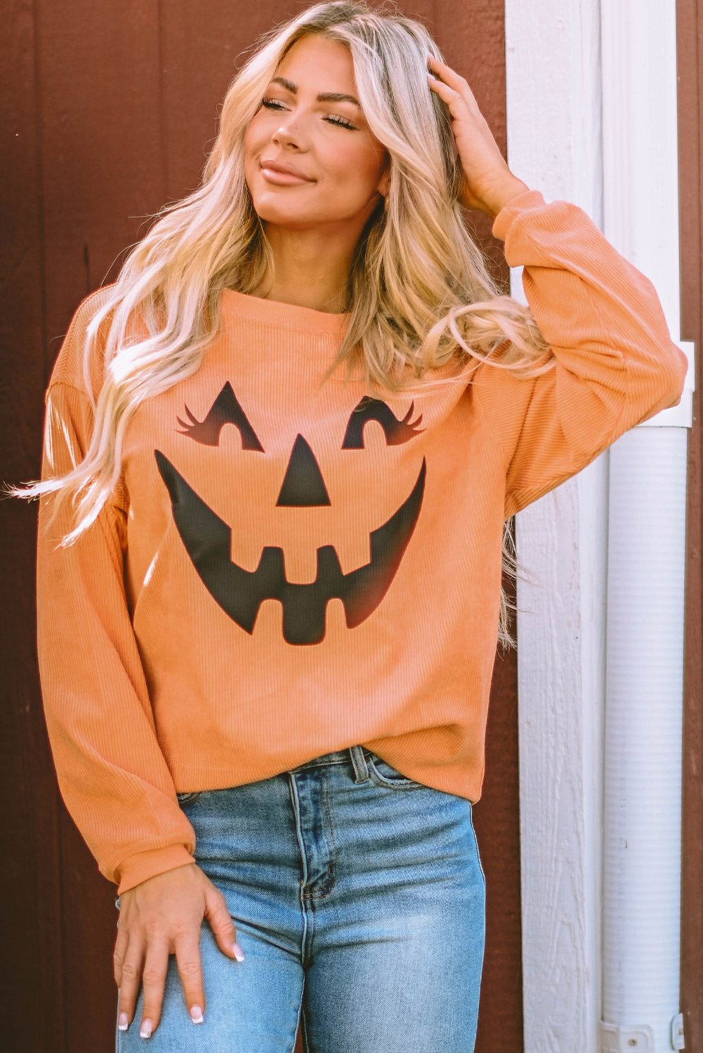 Women's Orange Pumpkin Smile Face Graphic Sweatshirt
