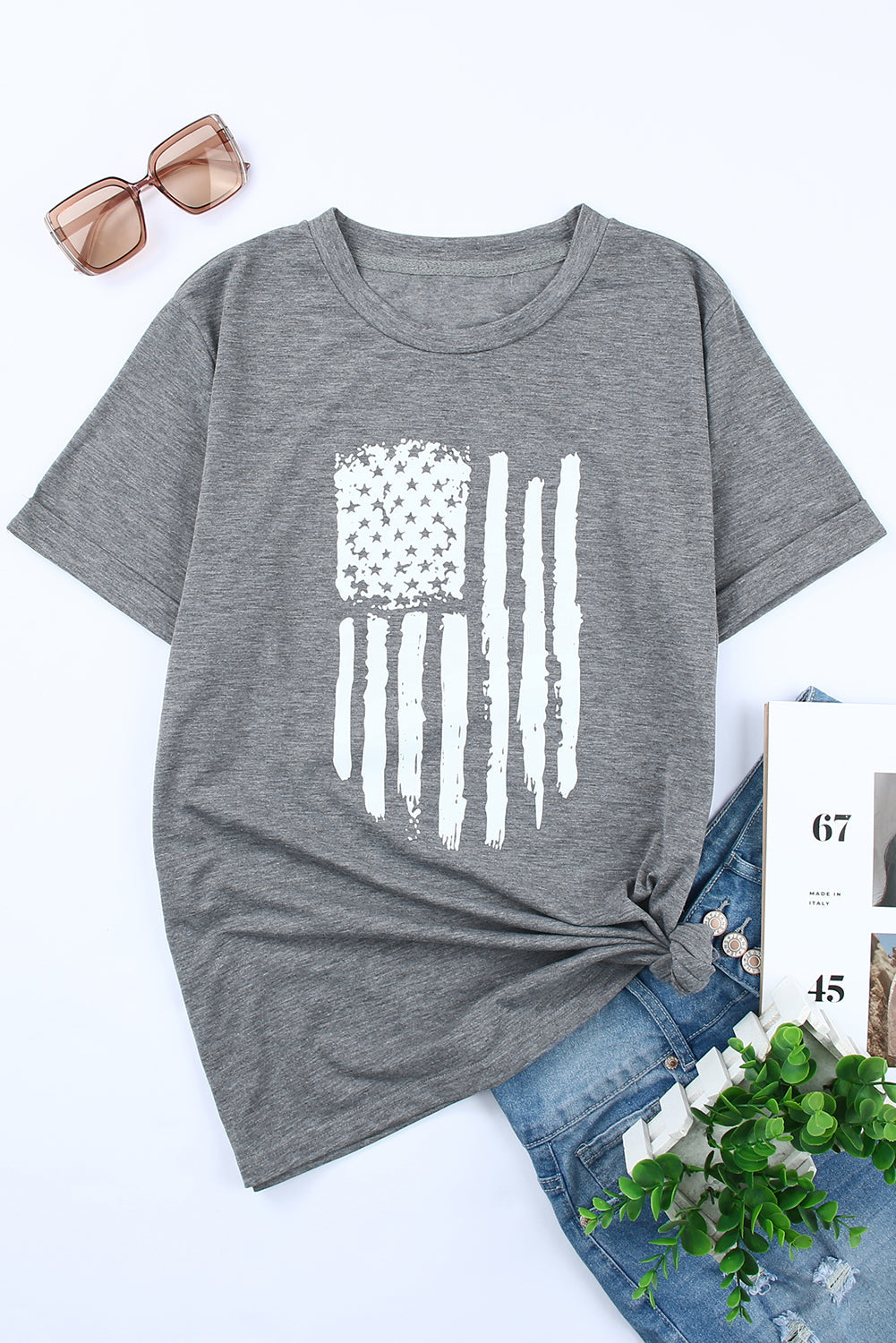 T-shirt for Women Crew Neck America Flag Print
