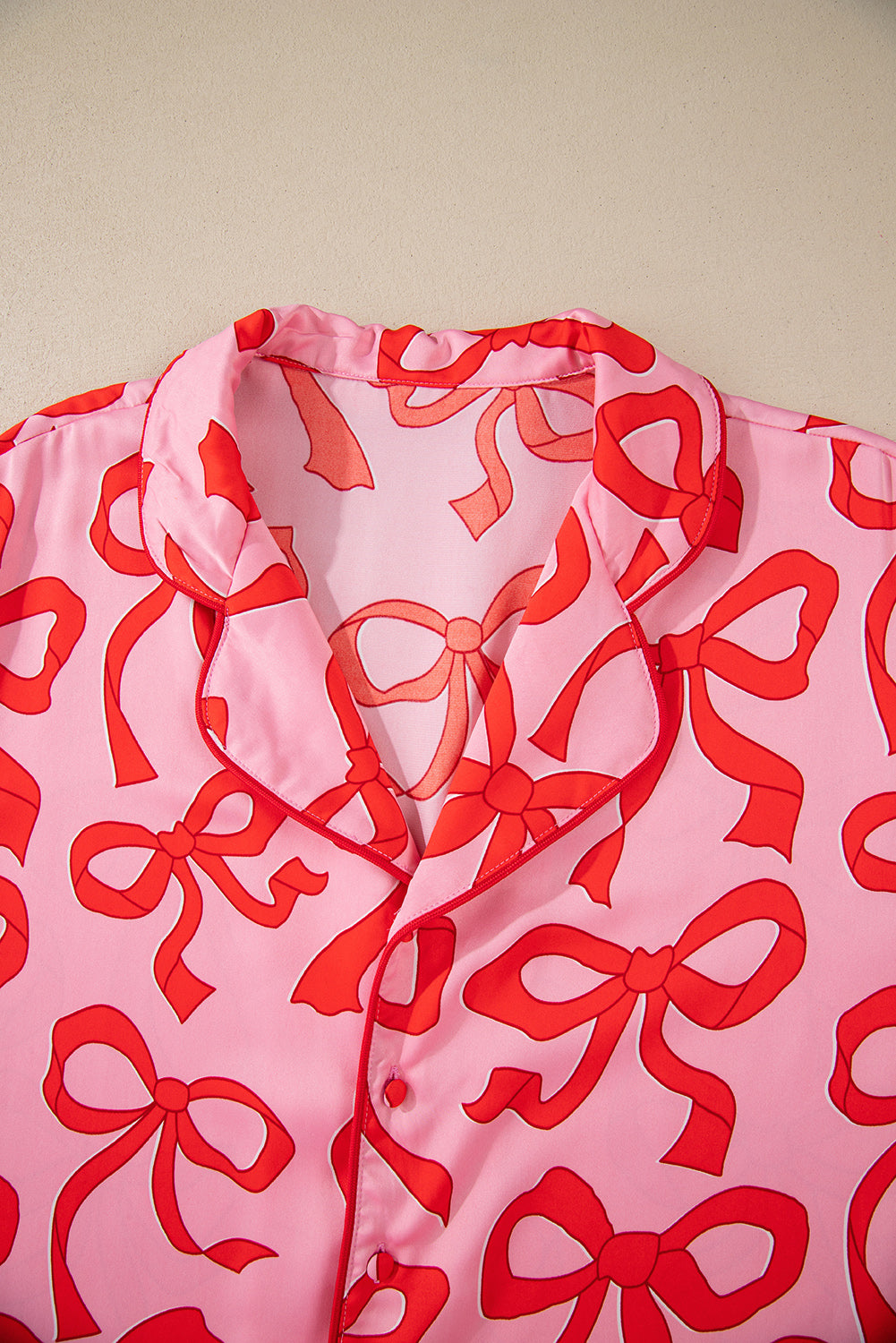 Bow Print 2pcs Print Shirt Style Long-Sleeved Pajama Set