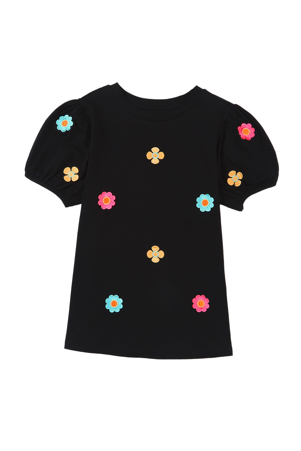 Women's Embroidered Flower Balloon Sleeve Tee