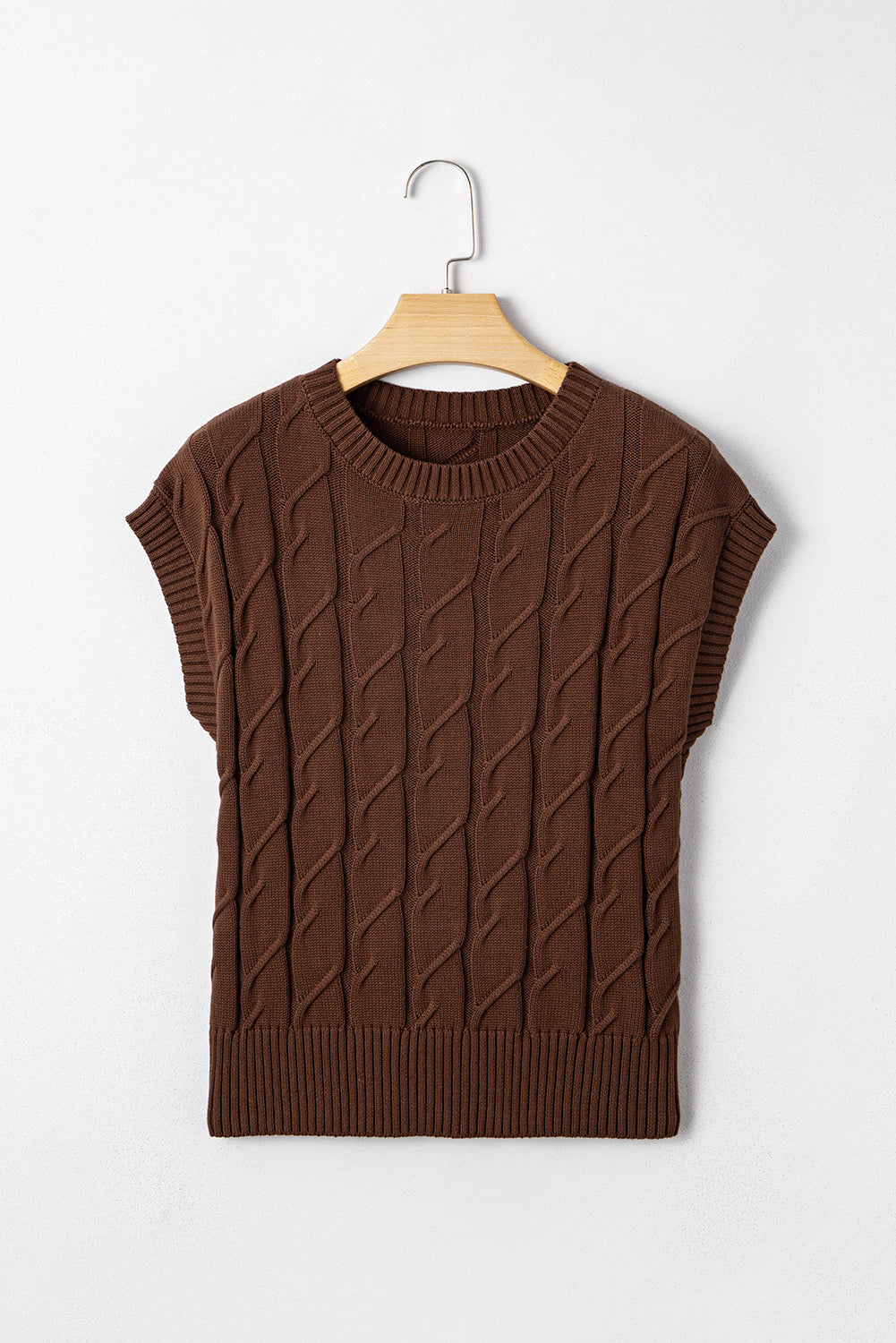 Crew-Neck Cable Texture Short-Sleeved Knit Top Top
