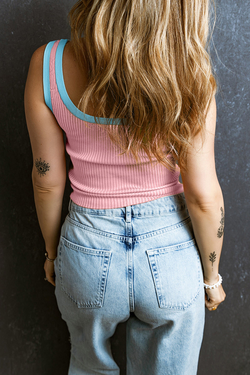 Women's Tank Top Featuring Knitted U Neck Edge Rib-Knitted