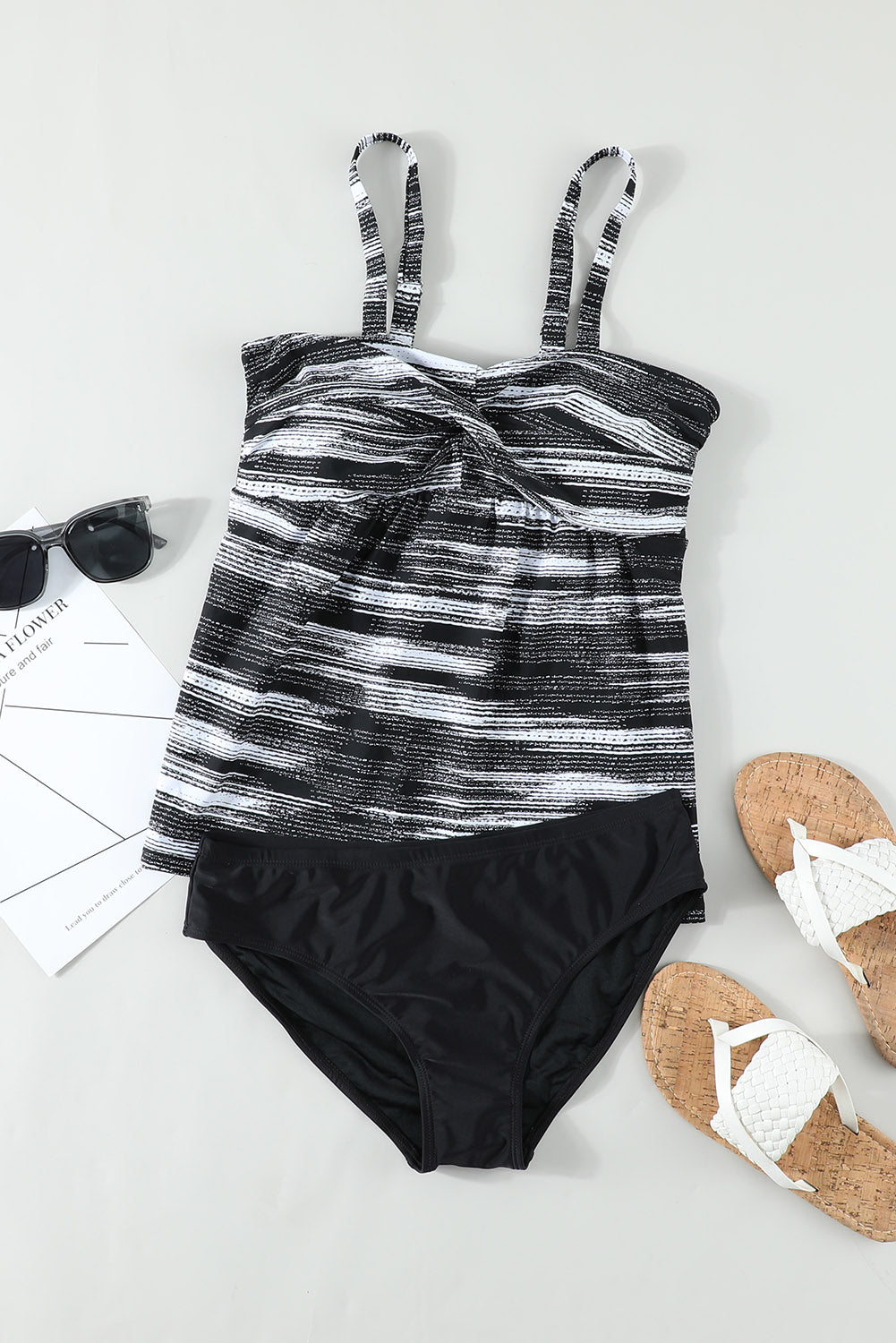 Women's Tankini with Tie Dye Striped Tummy Control