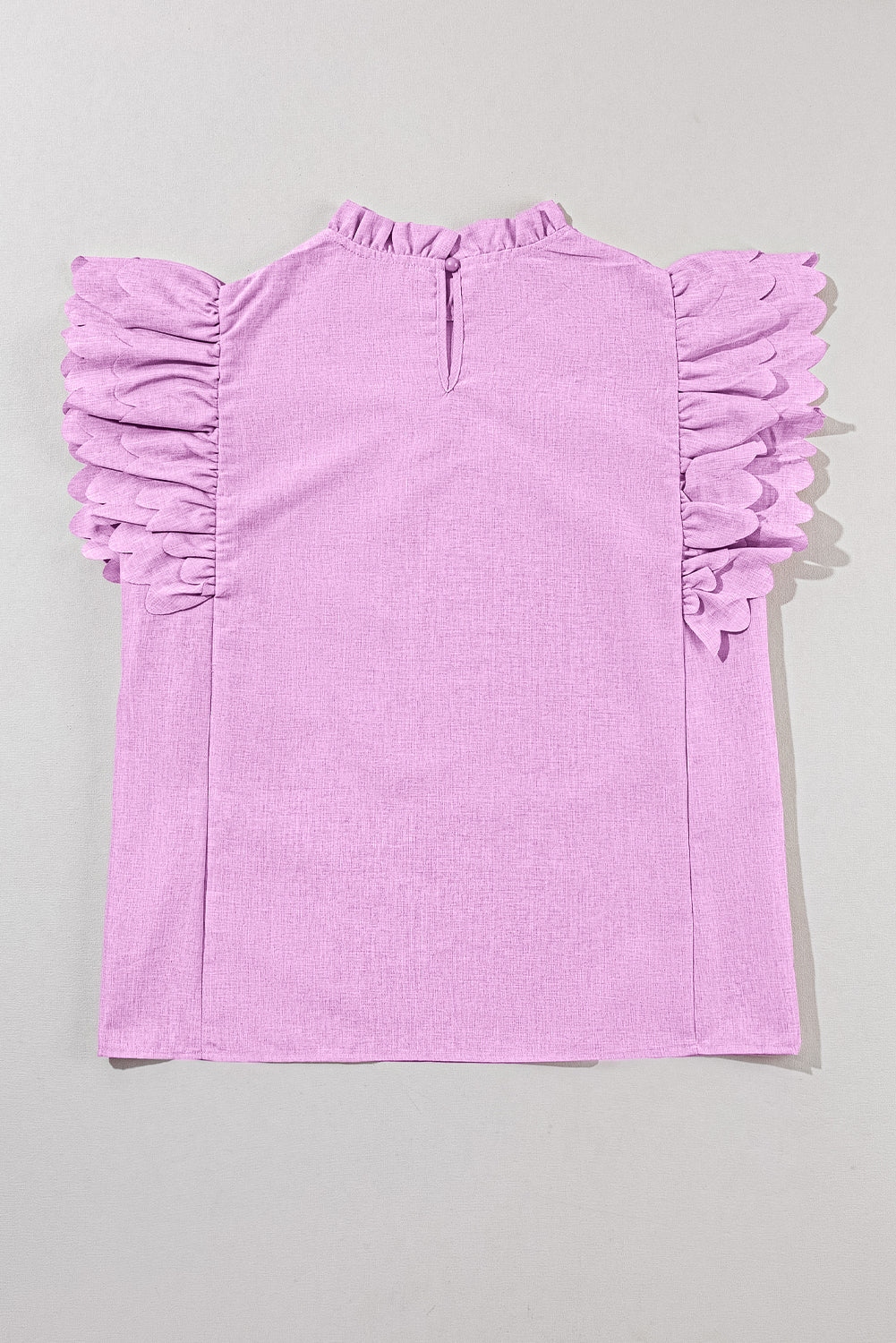 Women's Ruffle-Trimmed Sleeve Solid Scalloped Top