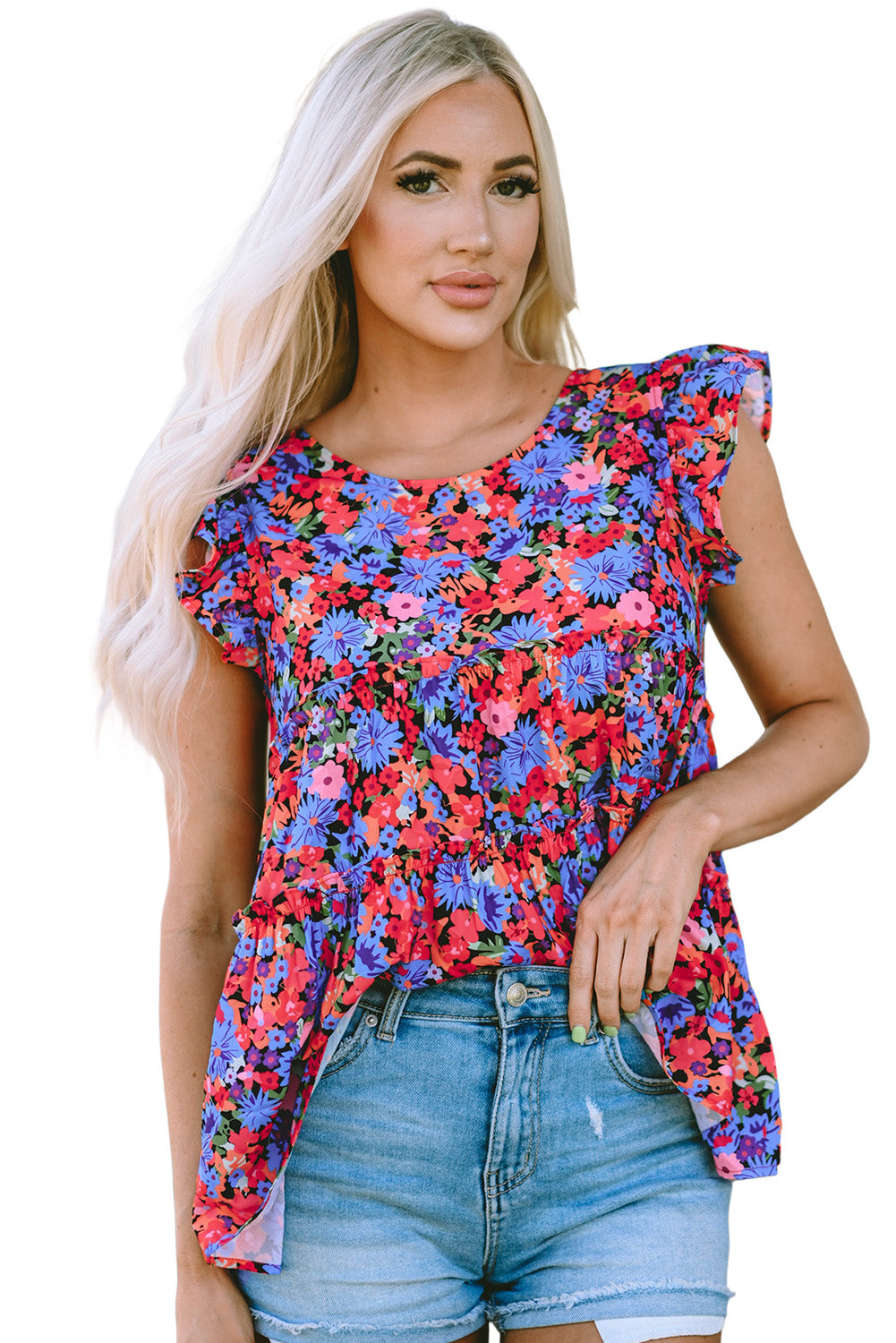Women's Babydoll Top Featuring Ruffle-Trimmed Layered