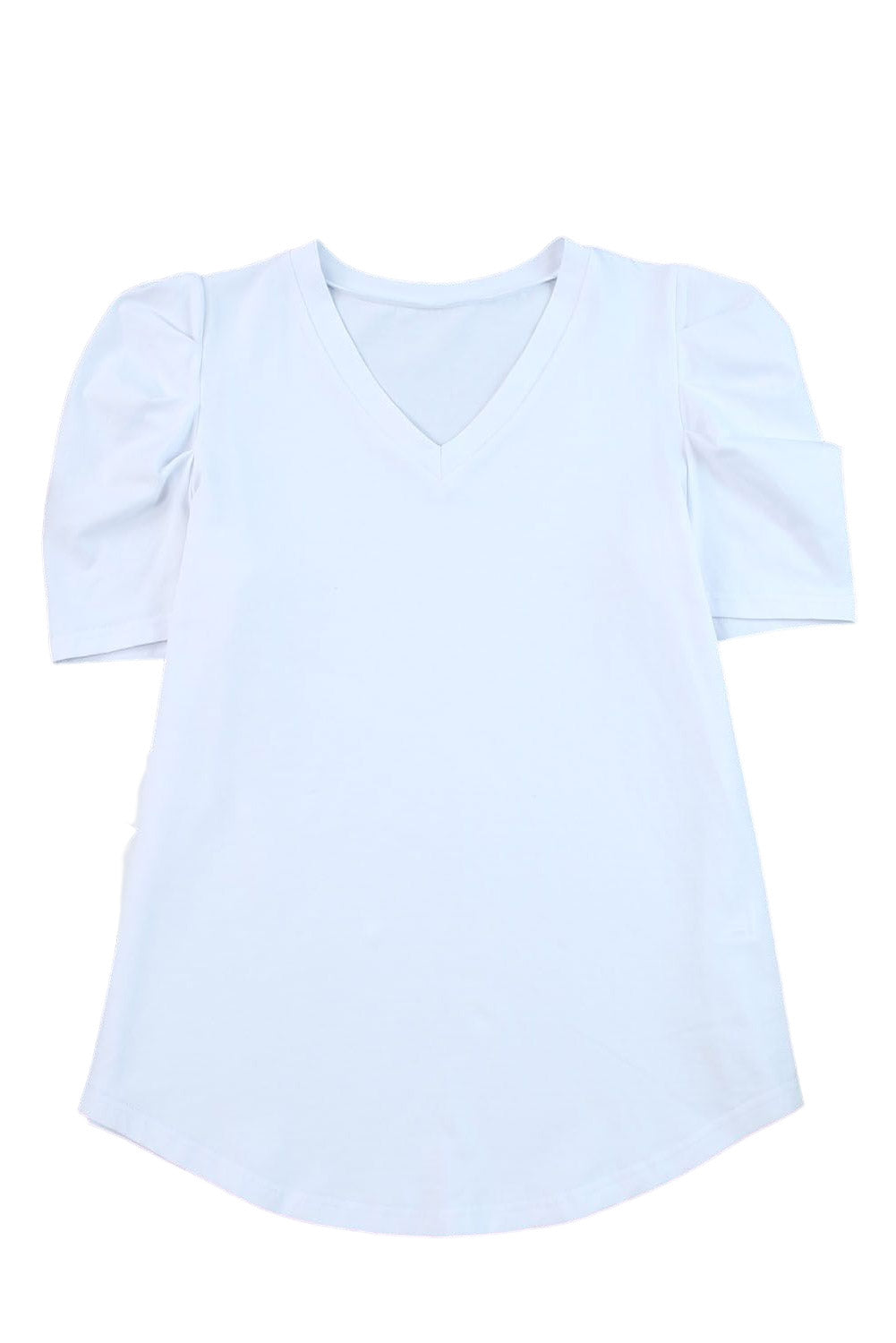 Women's T-shirt with Balloon Sleeve V Neck