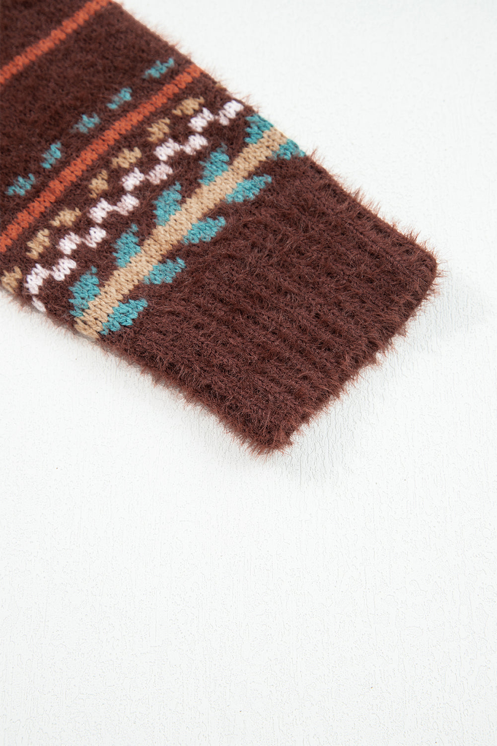 Ethnic Knit Pattern Mohair Drop-Shoulder Knit Top