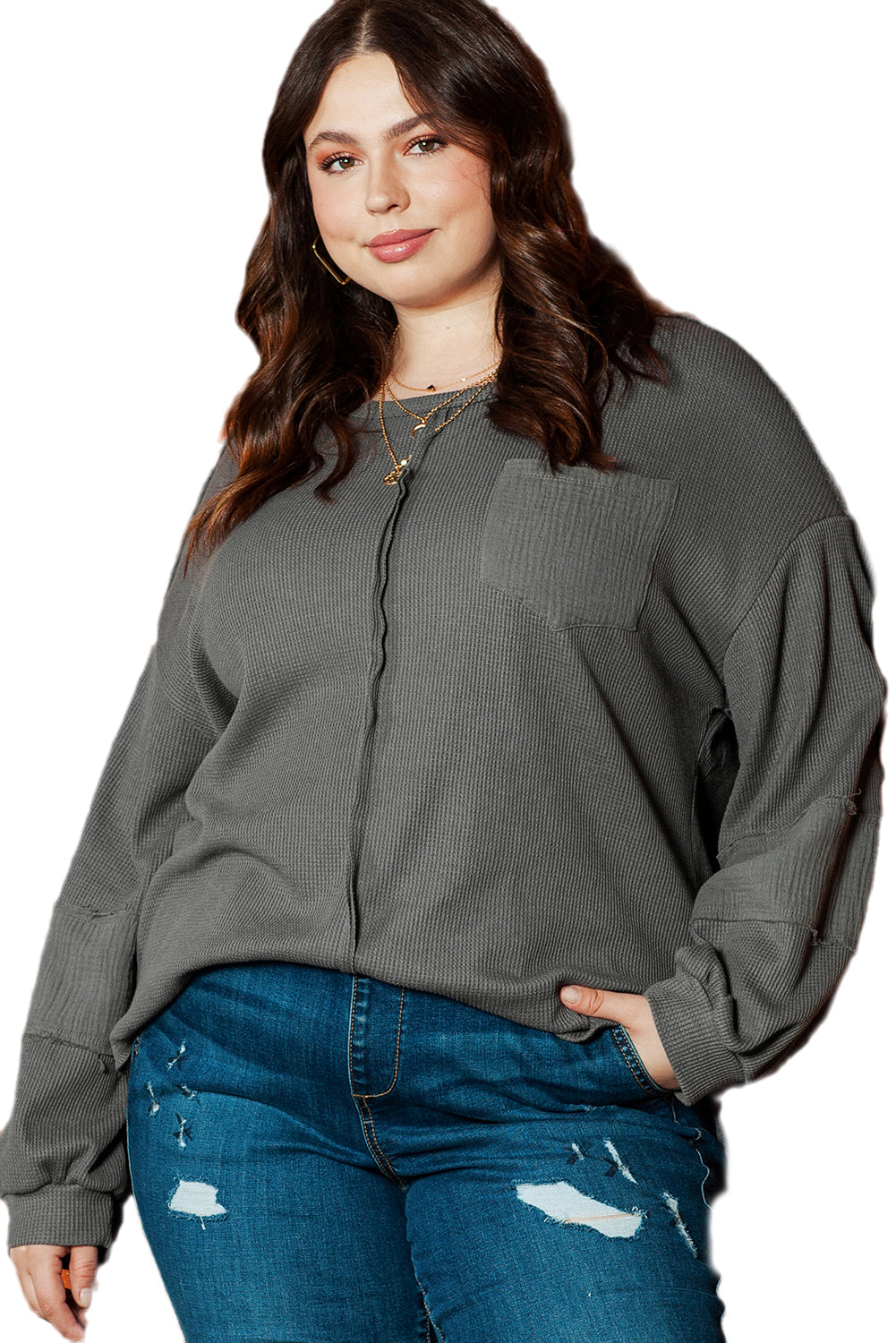 Women's Top Featuring Crinkle Patchwork Plus Size