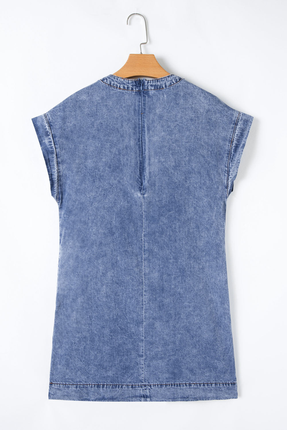 Tie V Neck Tucking Detail Denim Shift Dress