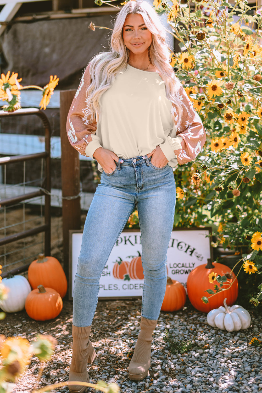 Women's Long-Sleeve Western Patch Top