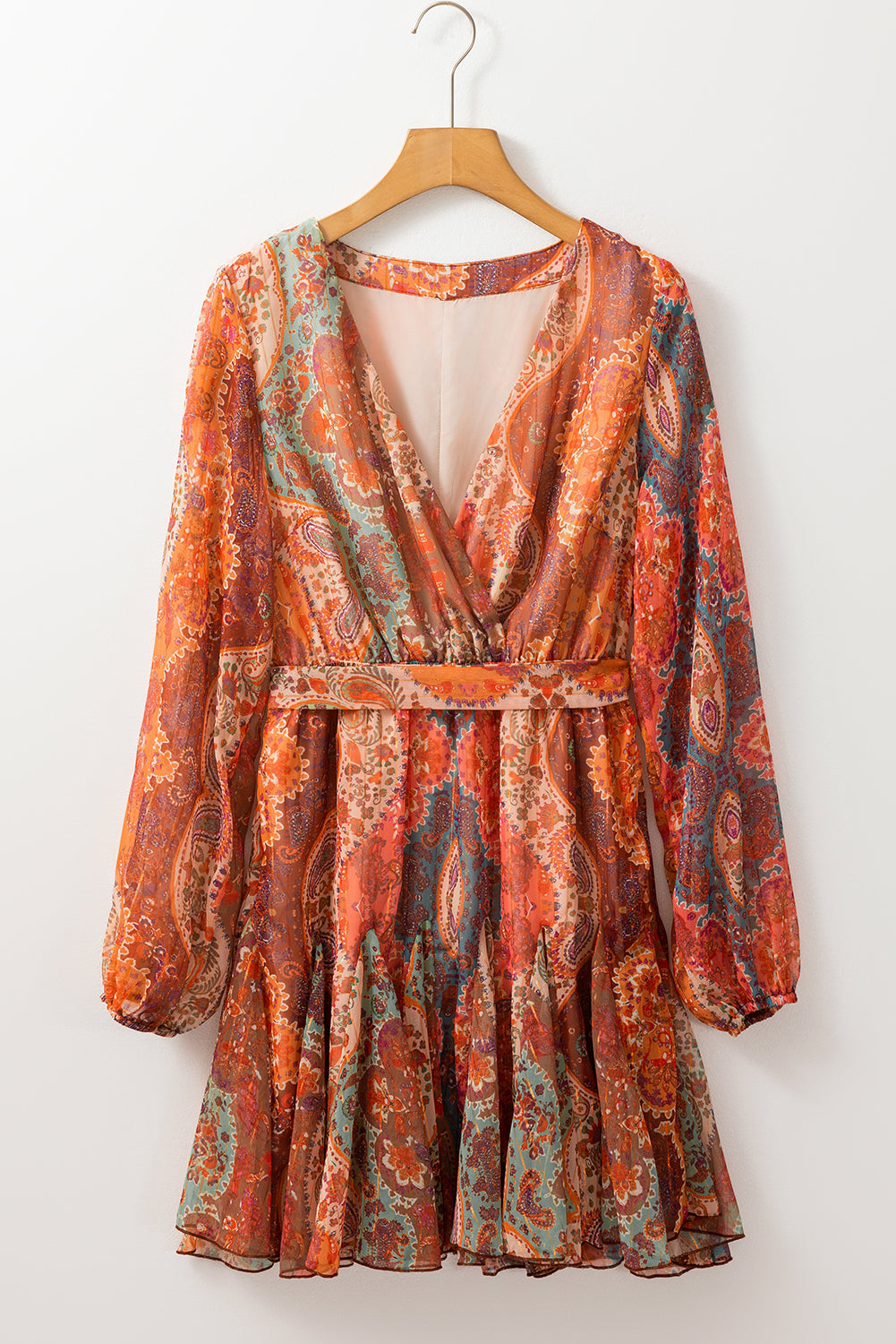 Women's Bohemian Pleat-Detail Belted Mini Dress