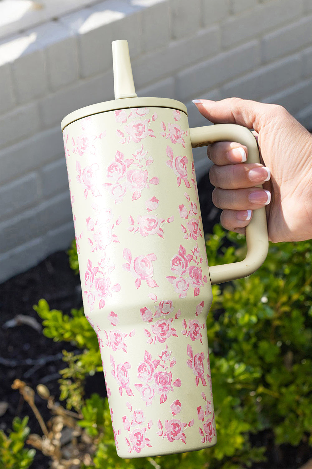 Flower Print Handle Insulated Large Tumbler 40oz
