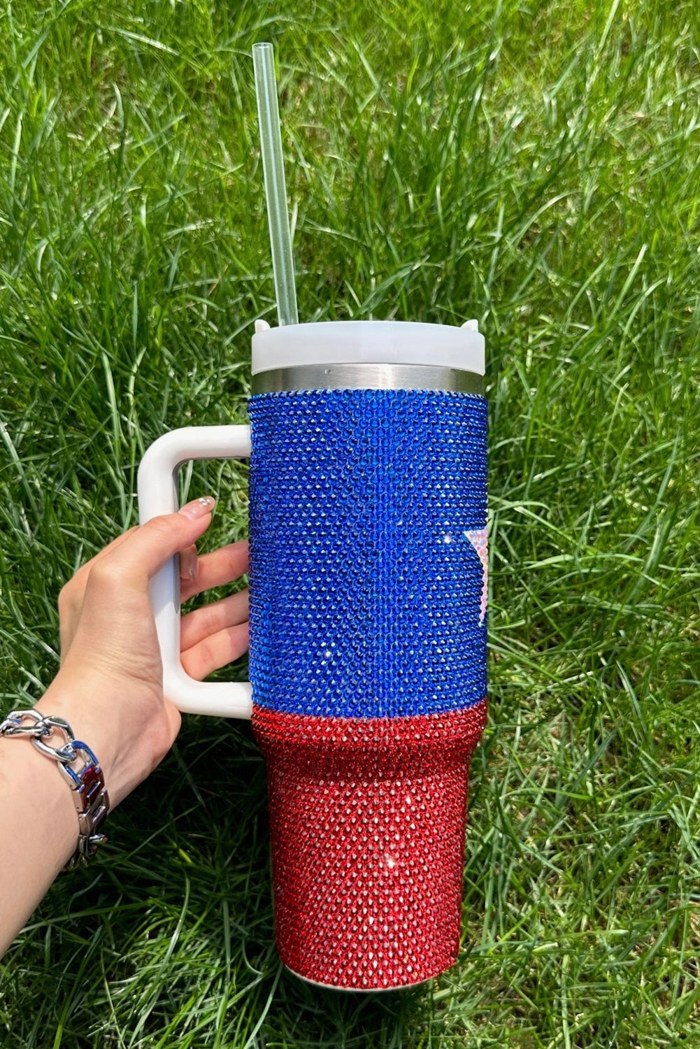 Star American Flag Full Rhinestone Handle Tumbler 40oz
