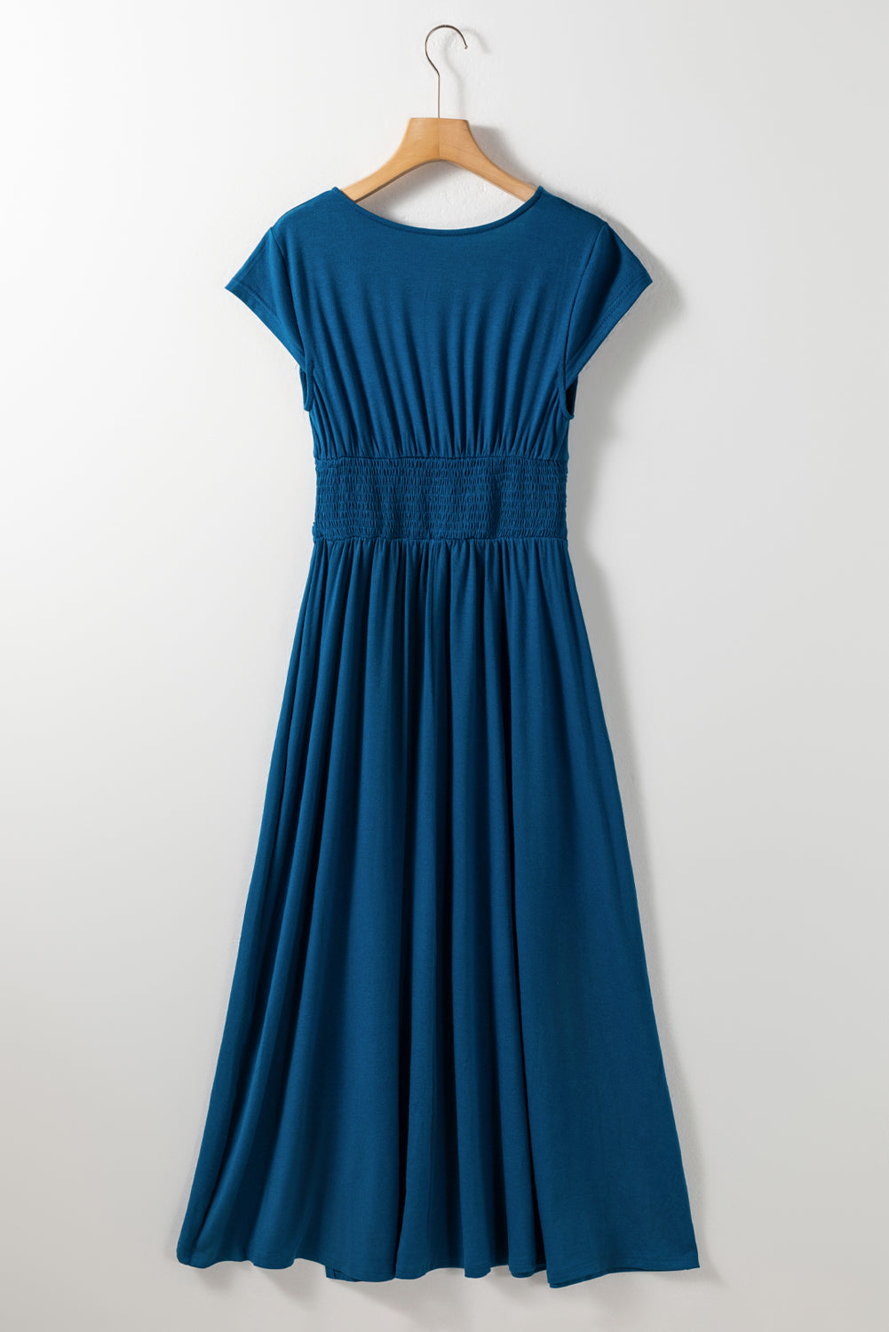 Women's Maxi Dress Featuring Shirred High-Rise V Neck